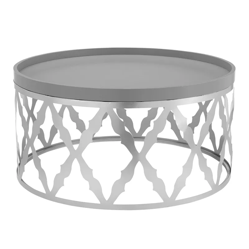 Livivo Damaski Coffee Table Wood Top Metal Frame in Metallic Silver Metallic Silver