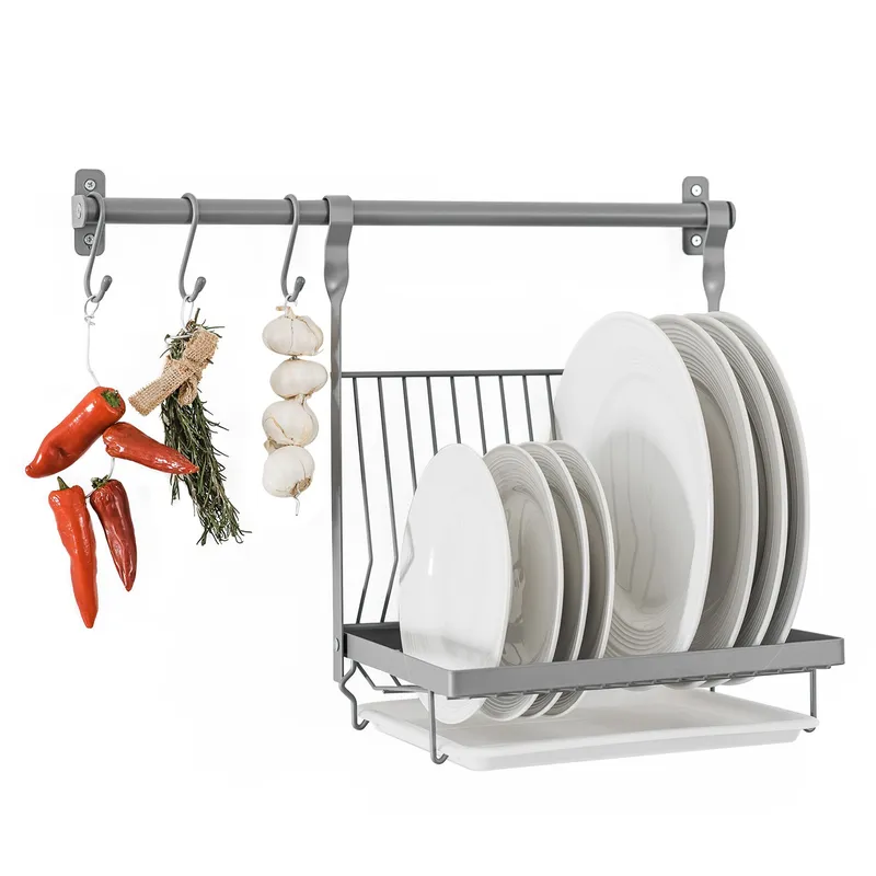 Livivo Unisex Hanging Dish Rack w/ Integrated Drain Tray in Grey Grey female