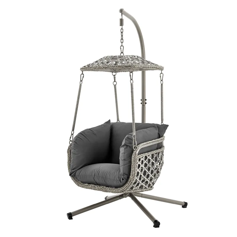 Livivo Kira Hanging Rattan Swing Chair with Canopy in Grey - Grey