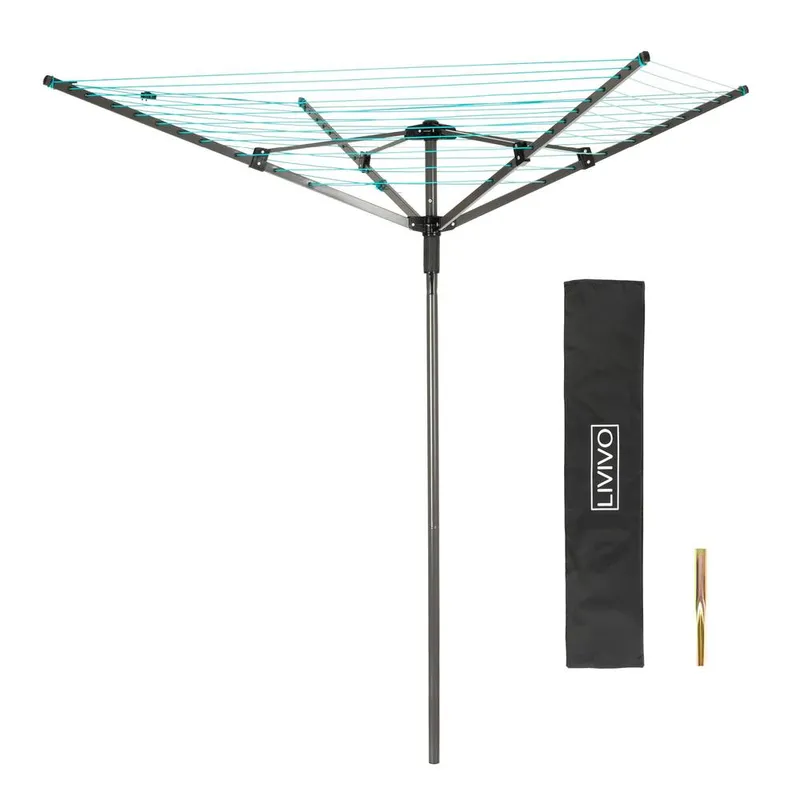 Livivo Outdoor Garden Rotary Airer Washing Line - 4 Arm Folding Clothes Dryer in Grey - Grey