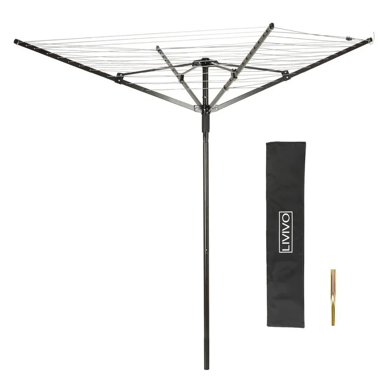 Livivo Unisex Outdoor Garden Rotary Airer Washing Line - 4 Arm Folding Clothes Dryer in Black Black One Size female