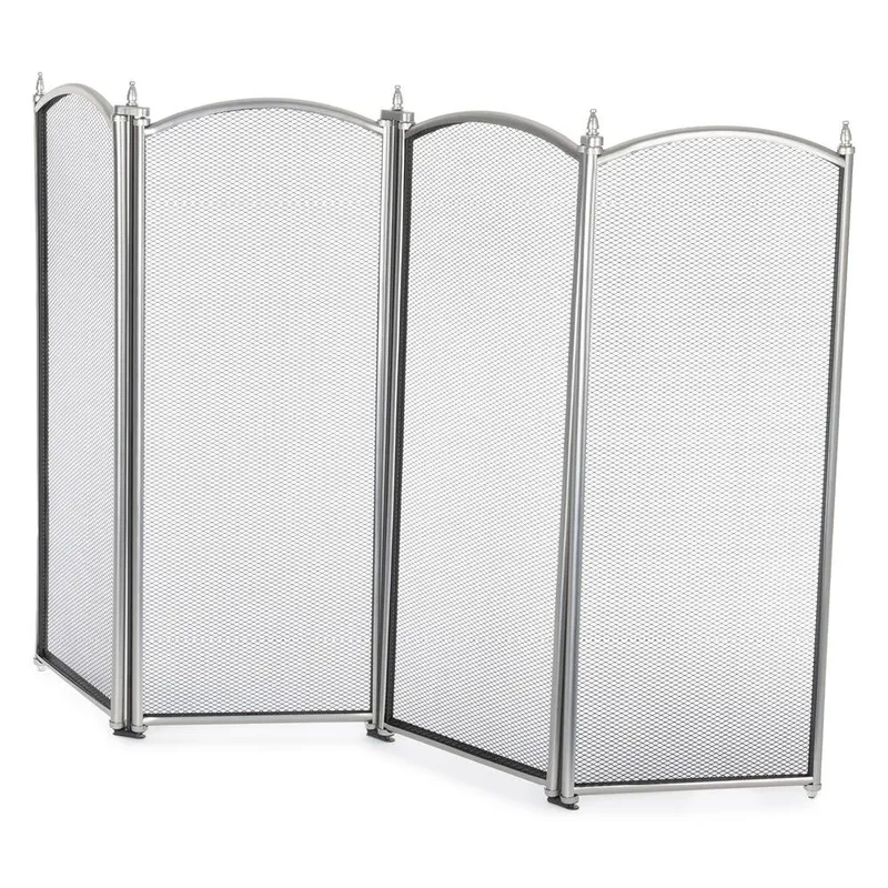 Livivo 4-Panel Nickel Coated Fireguard in Silver Silver