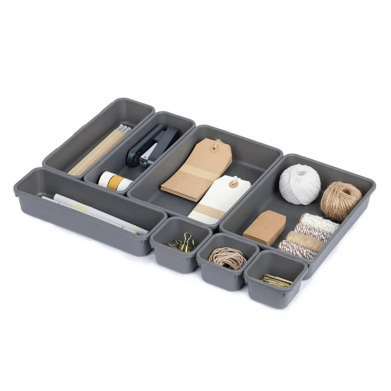 Livivo Unisex 8-Piece Interlocking Desk Drawer Organiser Set in Grey Grey One Size female