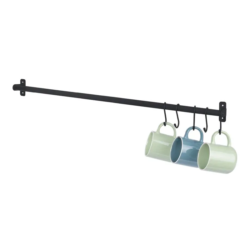 Livivo Hanging Rail with 5 'S' Hooks - (79cm) in Black Black