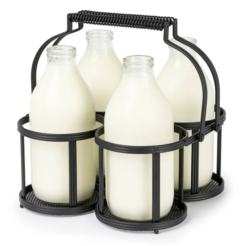 Livivo Unisex Milk Bottle Holder 4 Bottle Vintage Metal Crate Carrier Grey Doorstep Bottle Holder for Milk Beer Wine Grey female