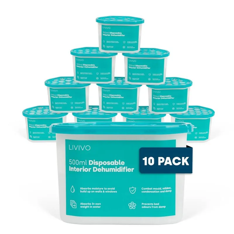Livivo Pack of 500ml Interior Room Dehumidifiers - Helps Stop Damp, Mildew, Mould, Condensation & Moisture Absorber in Clear Clear