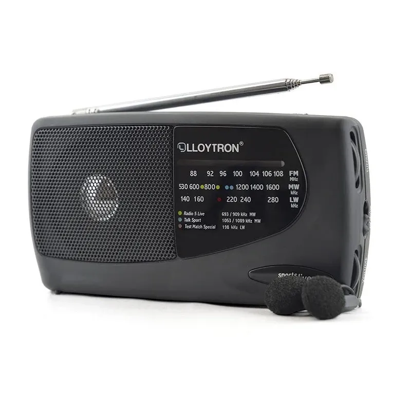 Lloytron N3201 Sports Portable FM/AM Radio with Earphones - Black