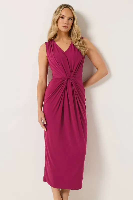 Long Tall Sally Women's Tall Gathered Front Midi Dress in Fuchsia Size: 16 - Fuchsia