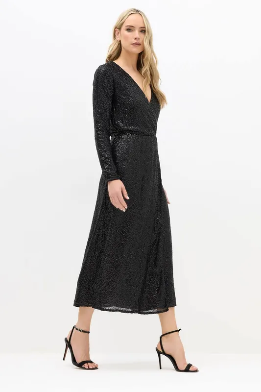 Long Tall Sally Women's Tall Sequin Wrap Dress in Black Size: 12 - Black