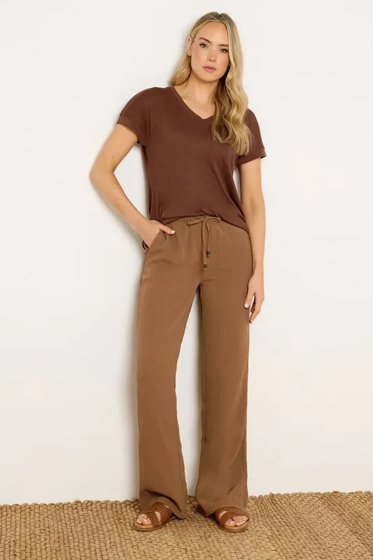 Long Tall Sally Women's Tall Textured Wide Leg Trousers in Tan Size: 10L - Tan - Size: 10L