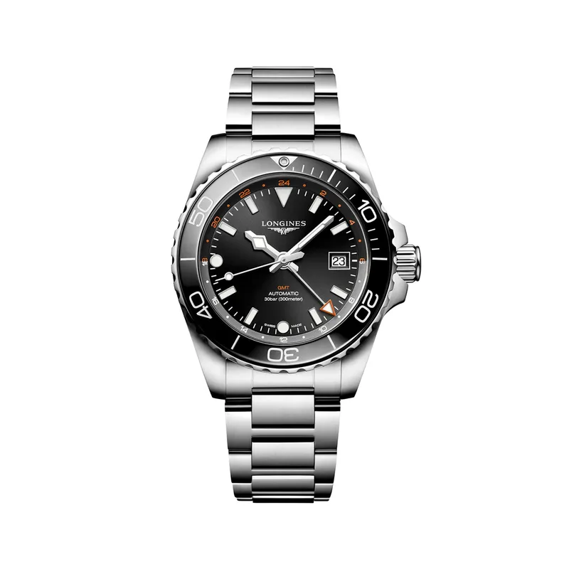 Longines HydroConquest Gmt 41mm Mens Watch Black Stainless Steel