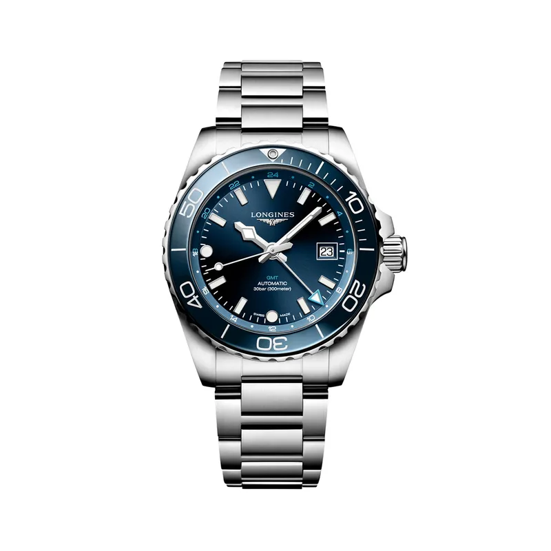 Longines Hydroconquest Gmt Silver & Blue Dial Watch L3.790.4.96.6