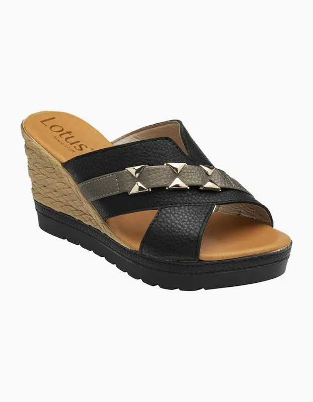 Lotus Women's Barracuda Womens Wedge Sandals - Black - Size: 6