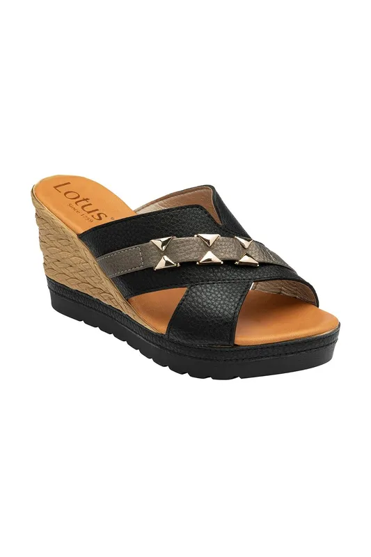 Lotus Women's Black 'Barracuda' Wedge Mule Sandals Size: 7 Black 7