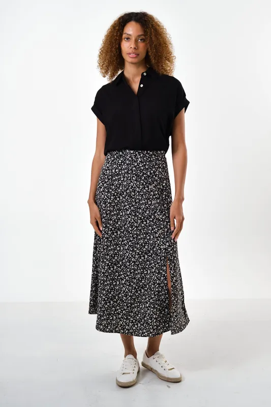 Louche Barney Floral Print Midi Skirt Black Black