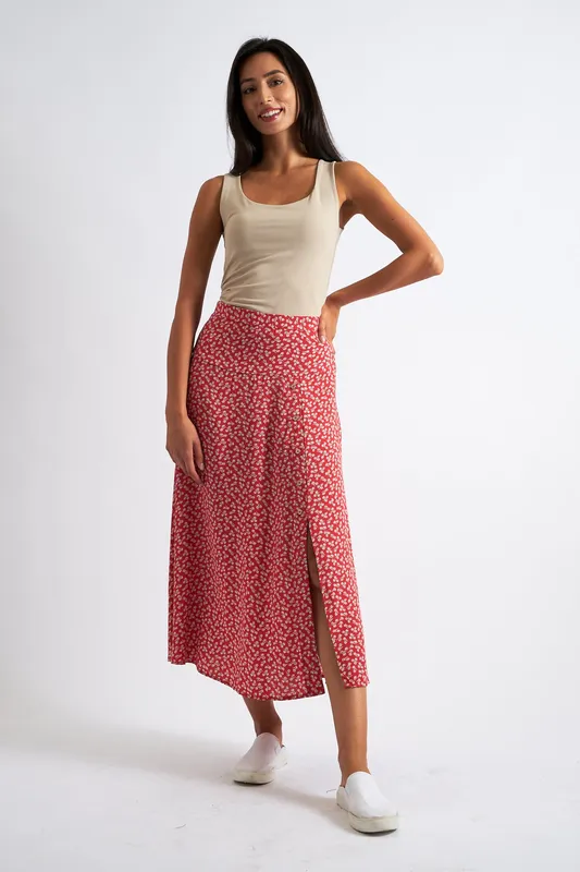 Louche Barney Petale Print Midi Skirt Red Red 8