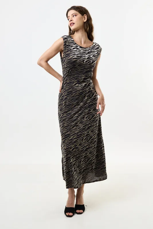 Louche Beyla Zebra Devorie V-Back Midaxi Dress Black 8
