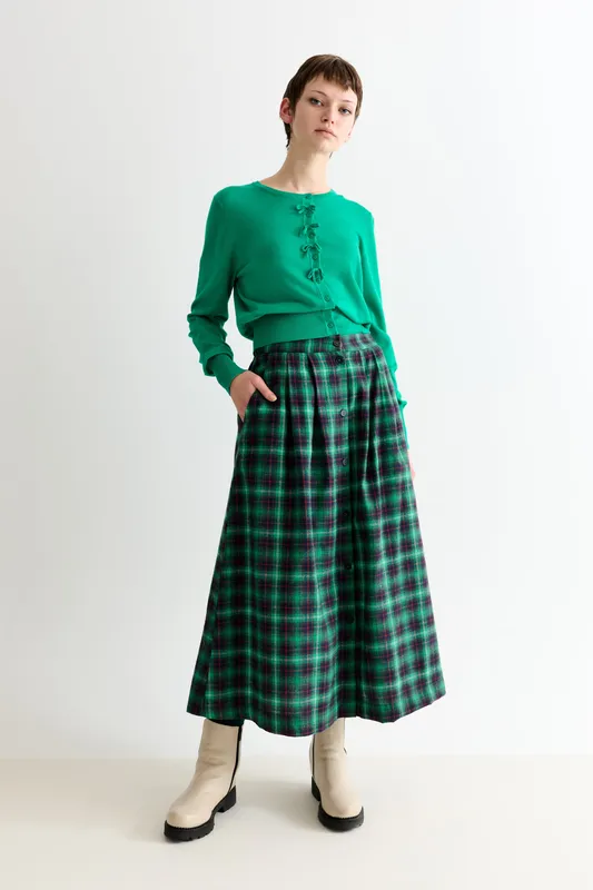 Louche Bia Winter Check Button Through Skirt – Green Green 12 Female