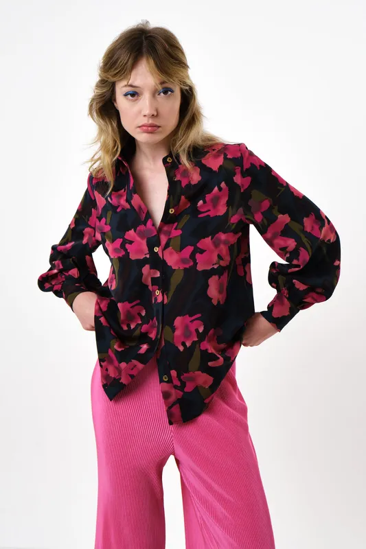 Louche Byron Watermark Floral Print Shirt Black 8
