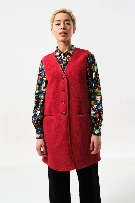 Louche Cathel Borg Longline Waistcoat - Red Red