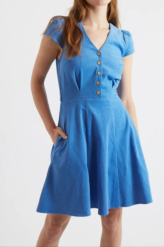 Louche Cathleen Blue Mini Baby Cord Tea Dress Blue 10 Female