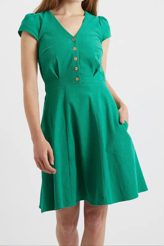 Louche Cathleen Green Mini Baby Cord Tea Dress Green 8 Female