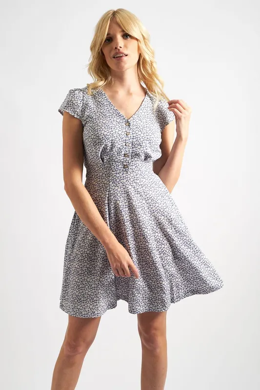 Louche Cathleen Mini Floral Tea Dress Blue Blue/White 16 Female
