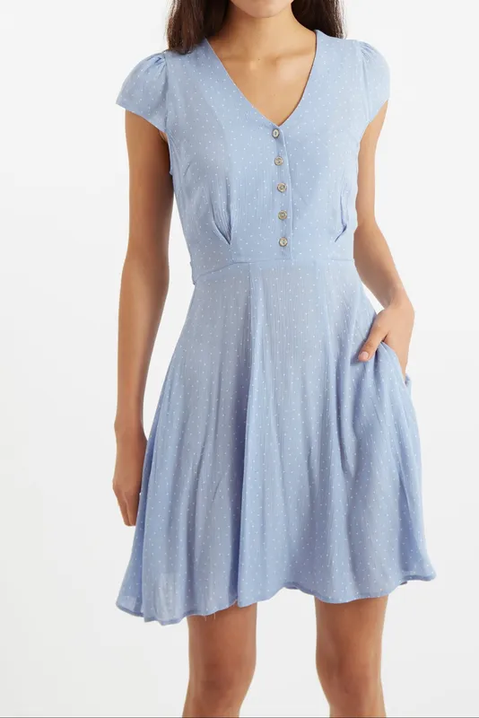 Louche Cathleen Mini Petite Dot Tea Dress Blue
