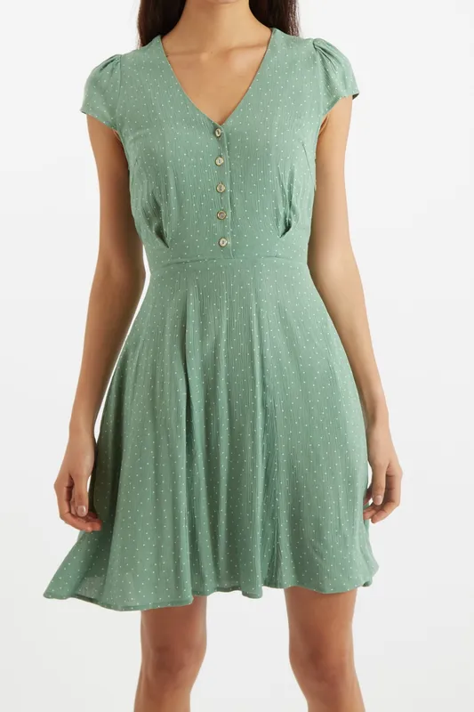 Louche Cathleen Mini Petite Dot Tea Dress Green