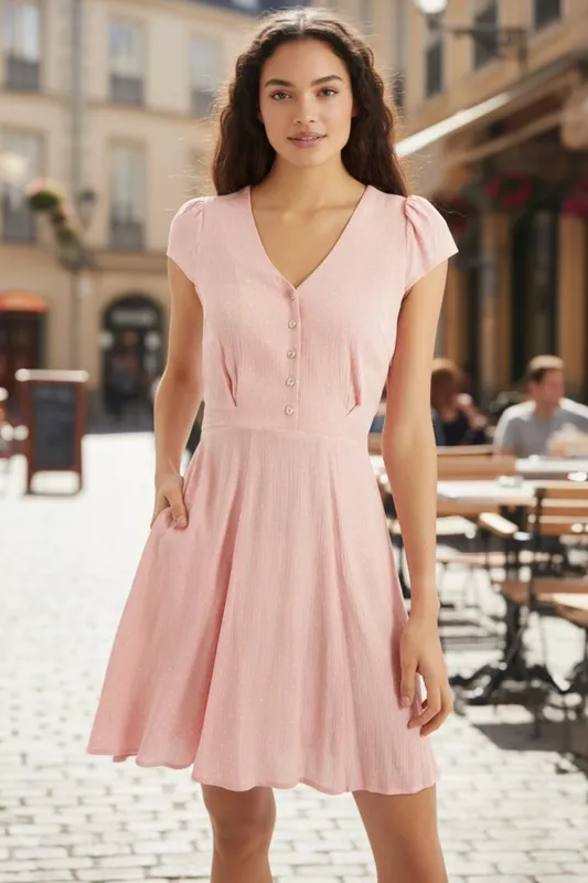 Louche Cathleen Mini Petite Dot Tea Dress Pink