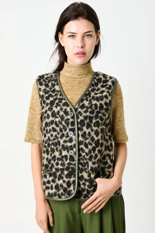 Louche Chris Animal Print Gilet - Green Green