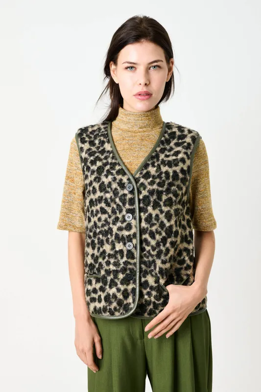 Louche Chris Animal Print Gilet - Green Green 8