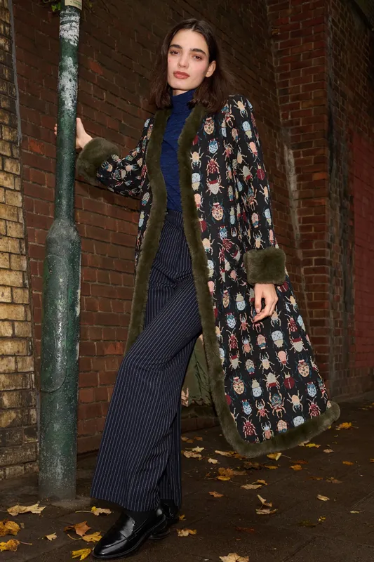 Louche Delphia Beetlejuice Jacquard Fur Trim Coat