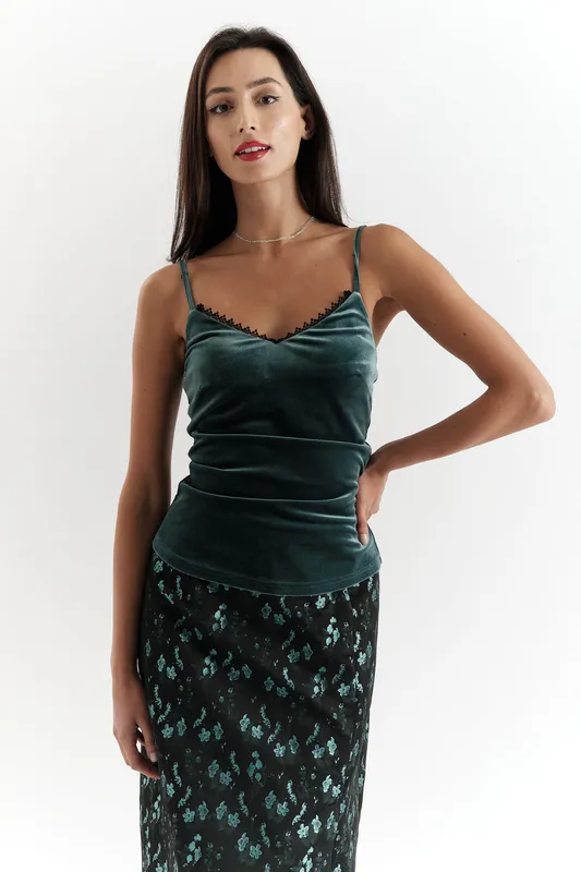 Louche Drake Velvet Camisole in Teal Teal 10 Unisex