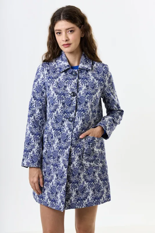 Louche Women's Dryden Wedgewood Jacquard Short Coat Size: 12 Multicolor