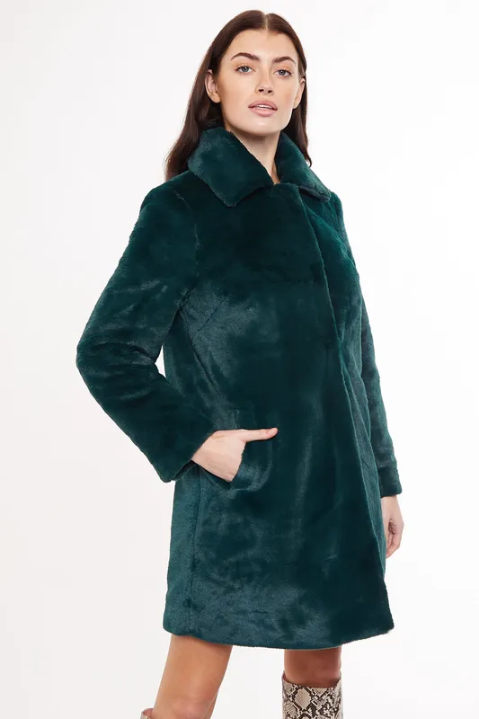 Louche Elen Faux Fur Coat Green 14 Unisex