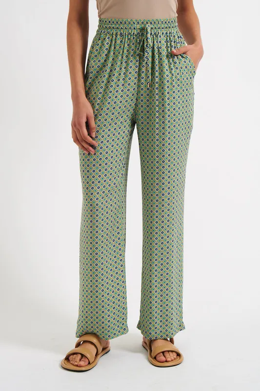 Louche Emmanuella Tangiers Print Pyjama Style Trousers Blue/Green 10 Female