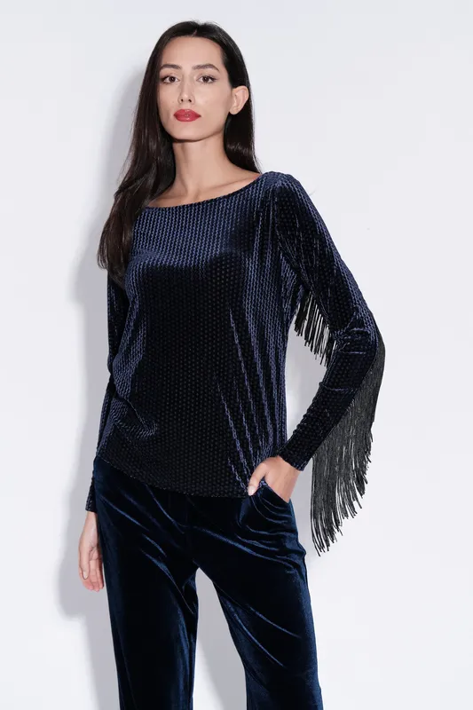 Louche Fred Fringe Velvet Tunic in Navy Navy 12 Female