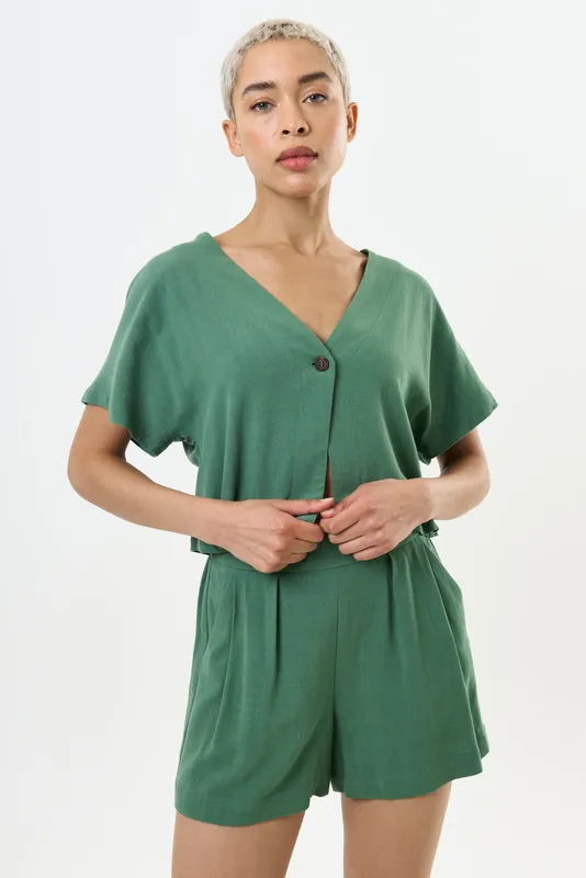 Louche Hilton Linen Mix Shorts - Green Green 16 Unisex