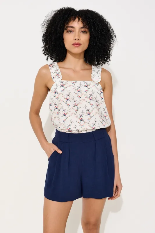 Louche Hilton Linen Mix Shorts - Navy Navy