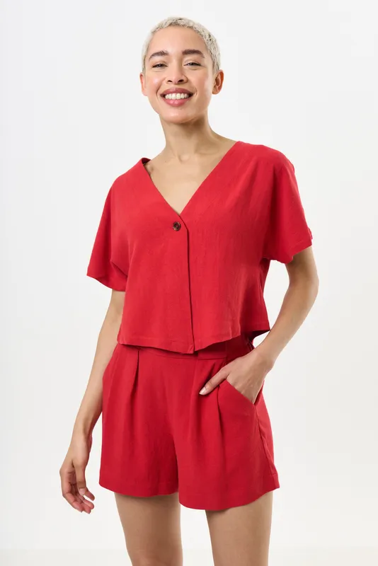 Louche Hilton Linen Mix Shorts - Red Red