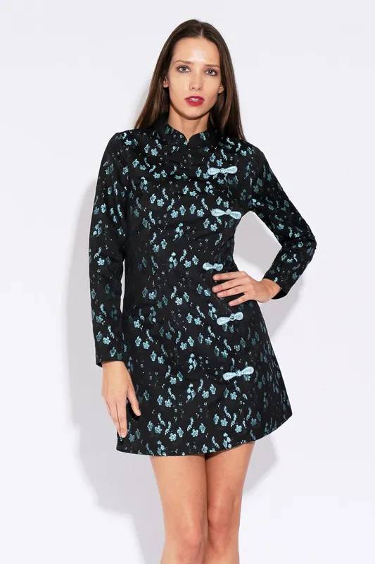 Louche Jun Shanghai Brocade Mini Dress Black/Teal 10