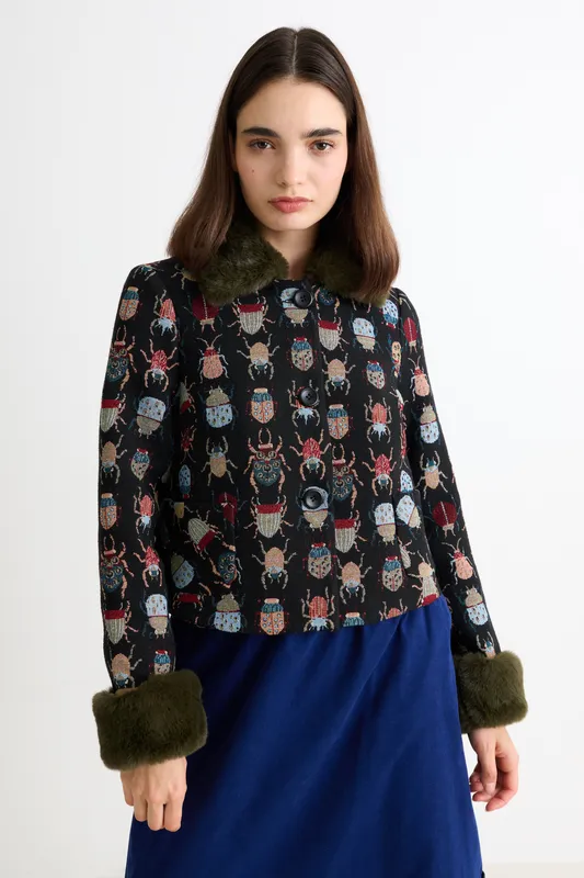 Louche Kent Beetlejuice Fur Trim Cropped Jacket Multicolour 12