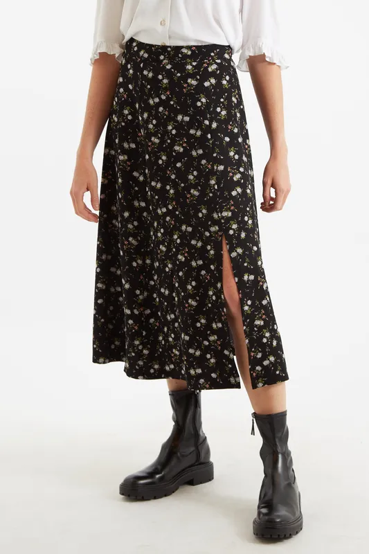 Louche Kiyo Slavic Flowers Midi Skirt Black 14 Female