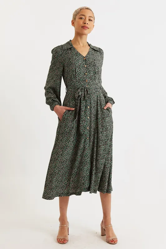 Louche Loria Sugar Plum Print Midi Shirt Dress Black/Multi