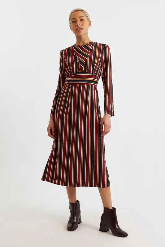 Louche Lua Winter Stripe Long Sleeve Midi Dress