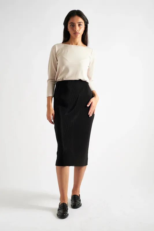Louche Maylis Pleat Midi Skirt - Black Black 8