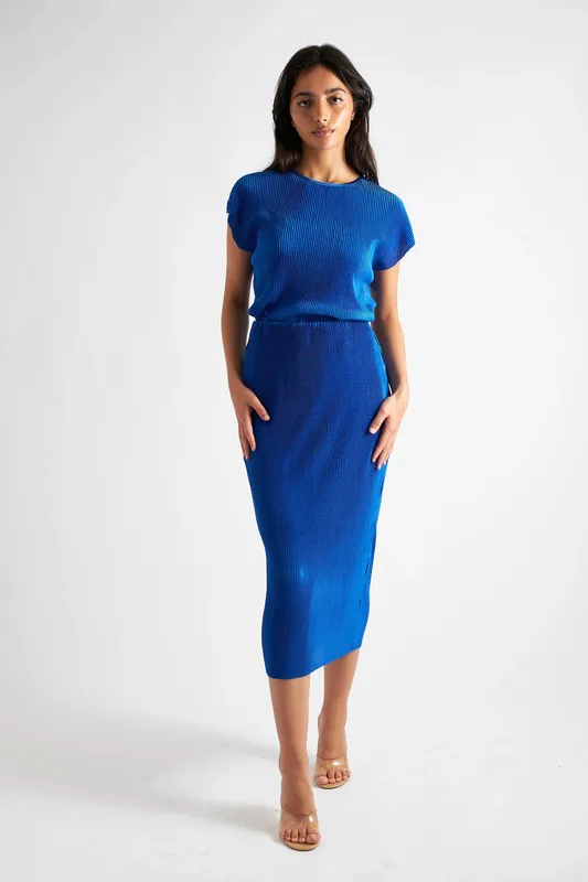 Louche Maylis Pleat Midi Skirt - Cobalt Cobalt