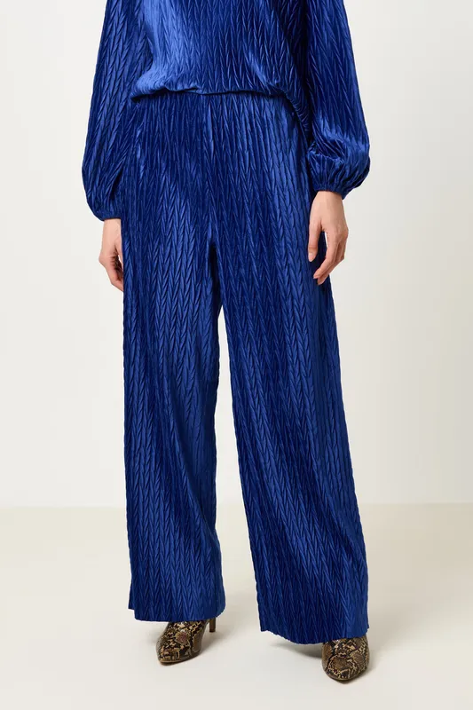 Louche Melvin Velvet Pleat Trouser - Cobalt Cobalt 16
