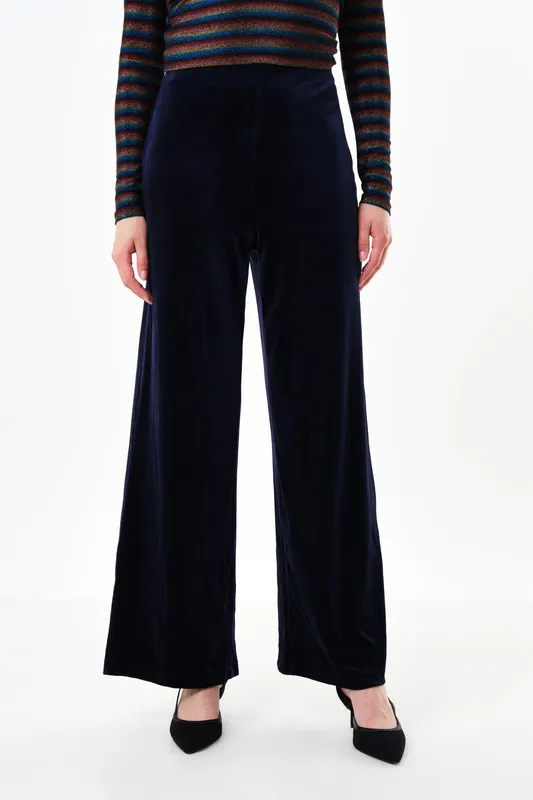 Louche Melvin Velvet Wide Leg Trousers - Navy Navy 10 Unisex